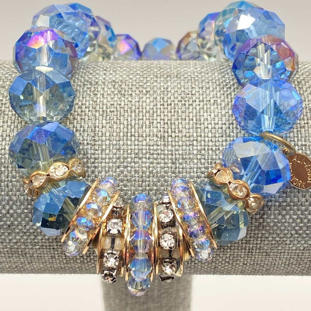 Ali-Khan New York Crystal Rhinestone Stretch Bracelet Vintage Blue